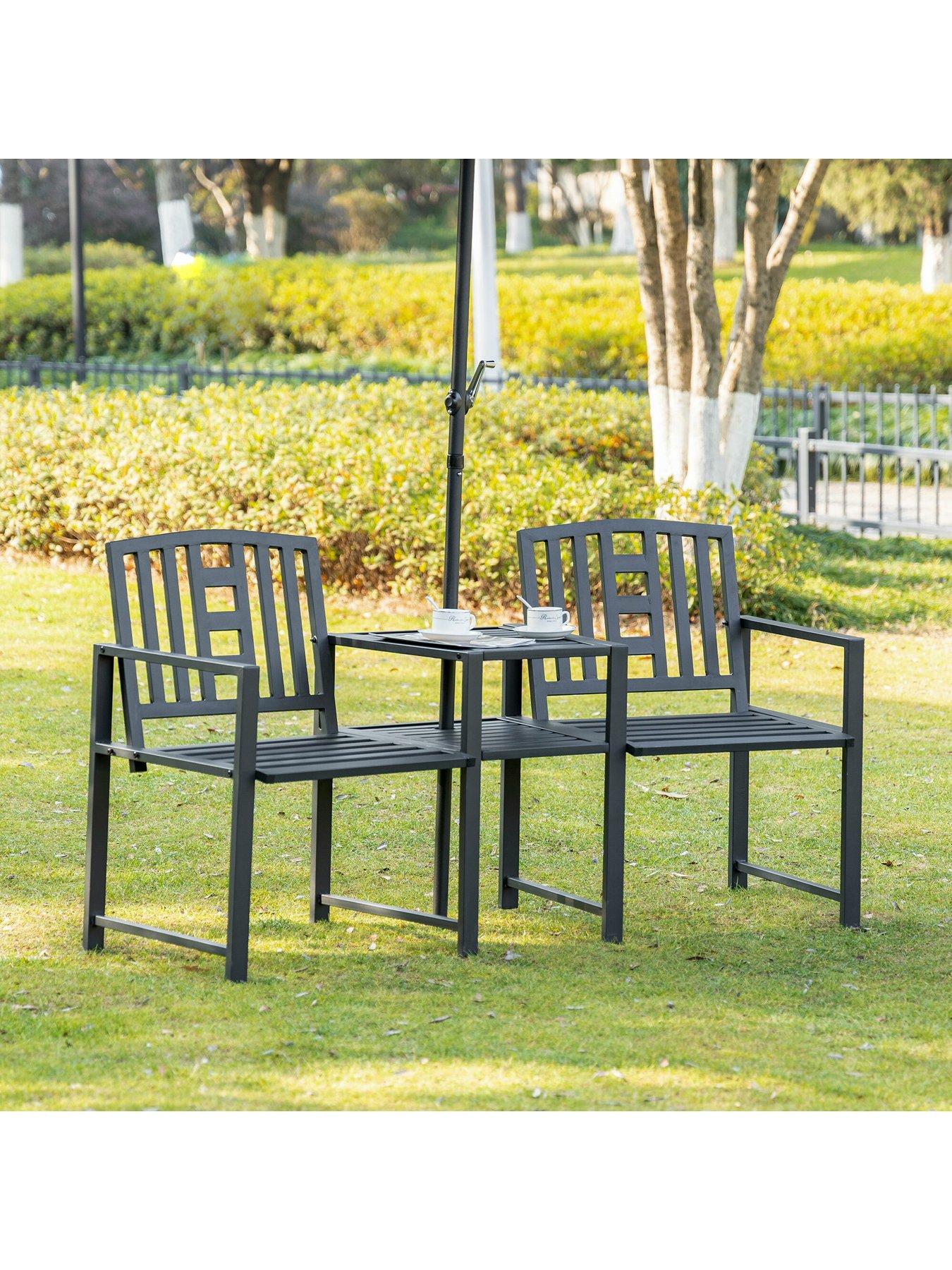 Outsunny 2-Seat Garden Loveseats With Coffee Table