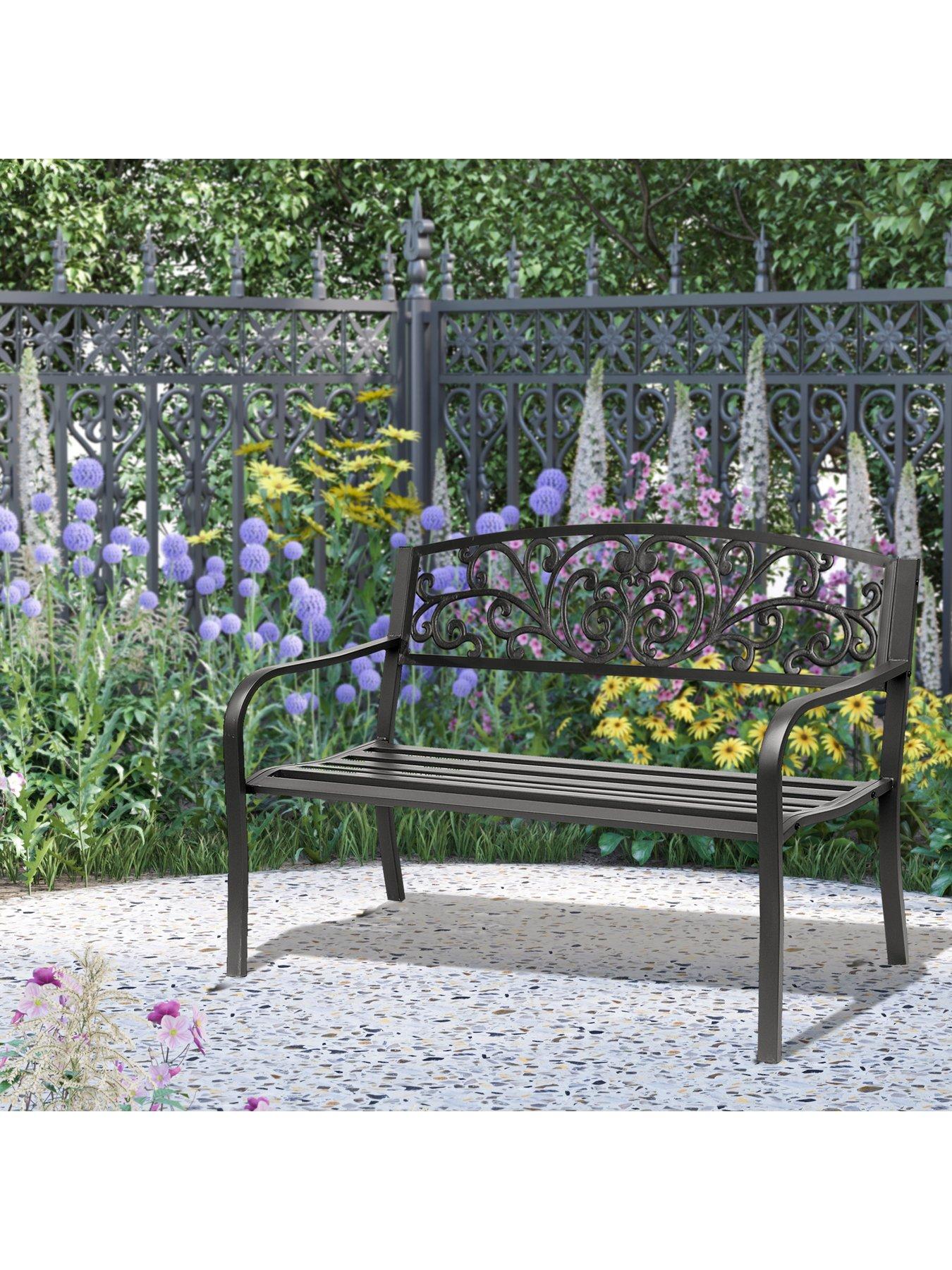 OutSunny 2-Seater Steel Garden Bench - Black | Very