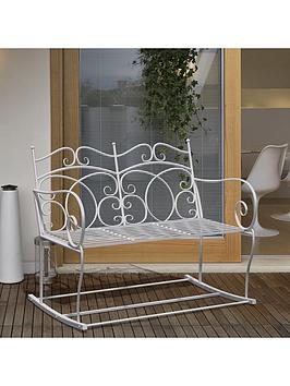Product photograph of Outsunny Iron Rocking Bench - Milk White from very.co.uk