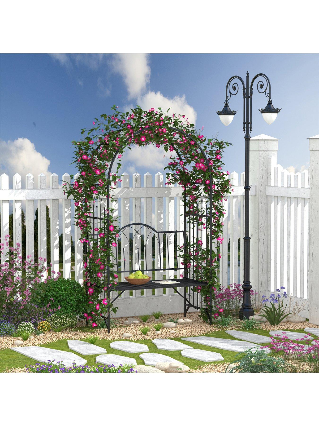 Product photograph of Outsunny Metal Frame Bench With Arch For 2 People H 203 L 115 W 59cm - Black from very.co.uk
