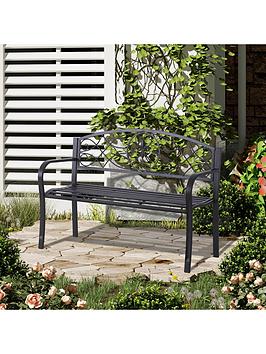 Product photograph of Outsunny Metal Frame Bench - Black from very.co.uk