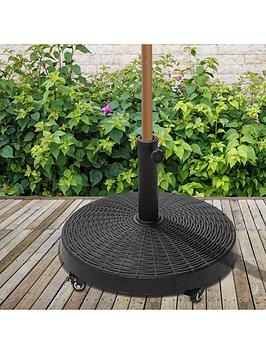 Product photograph of Outsunny Resin Patio Parasol Base Umbrella Stand Weight Deck Holder With Wheels - Black from very.co.uk