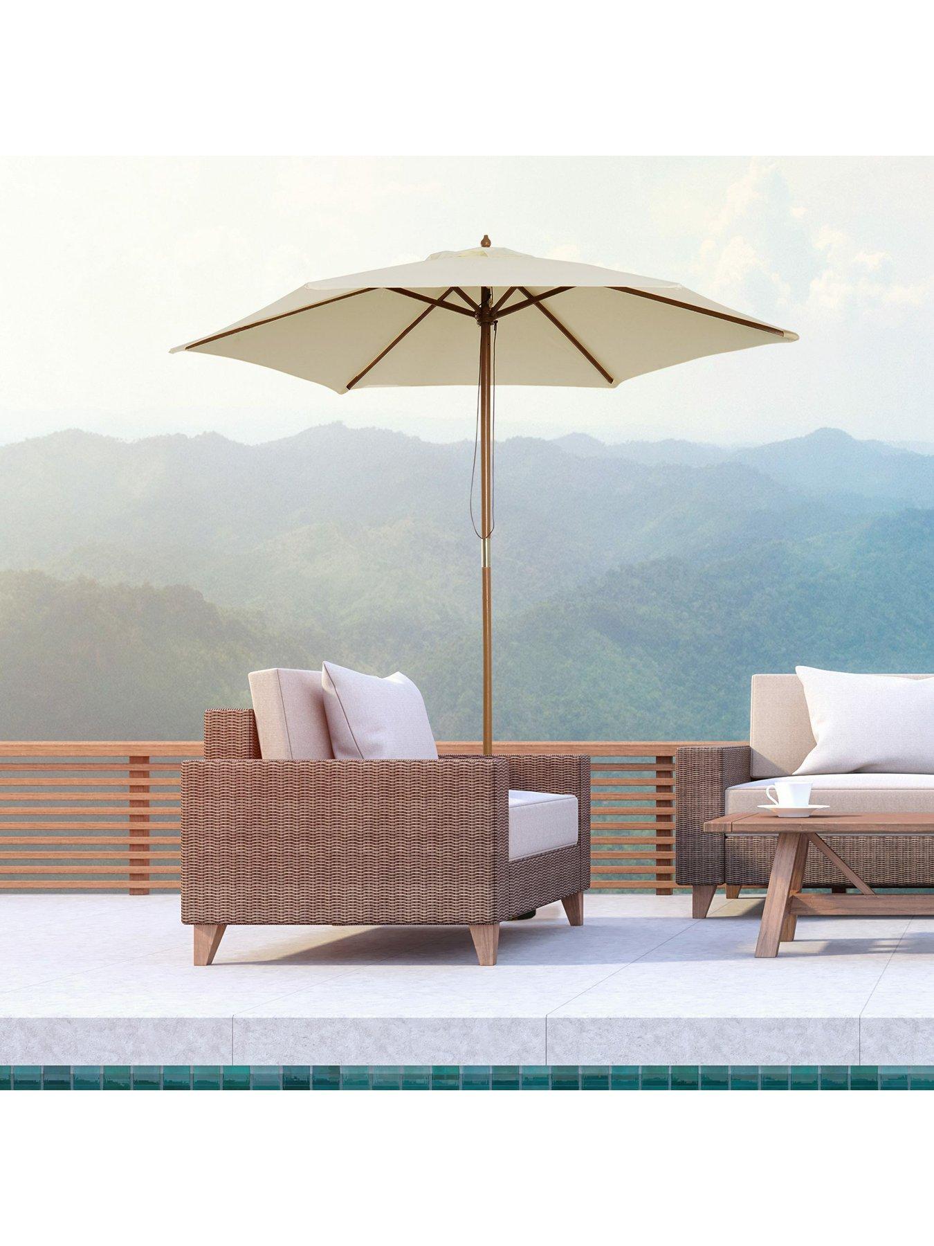 undefined 2.5m Wooden Umbrella Parasol - Cream