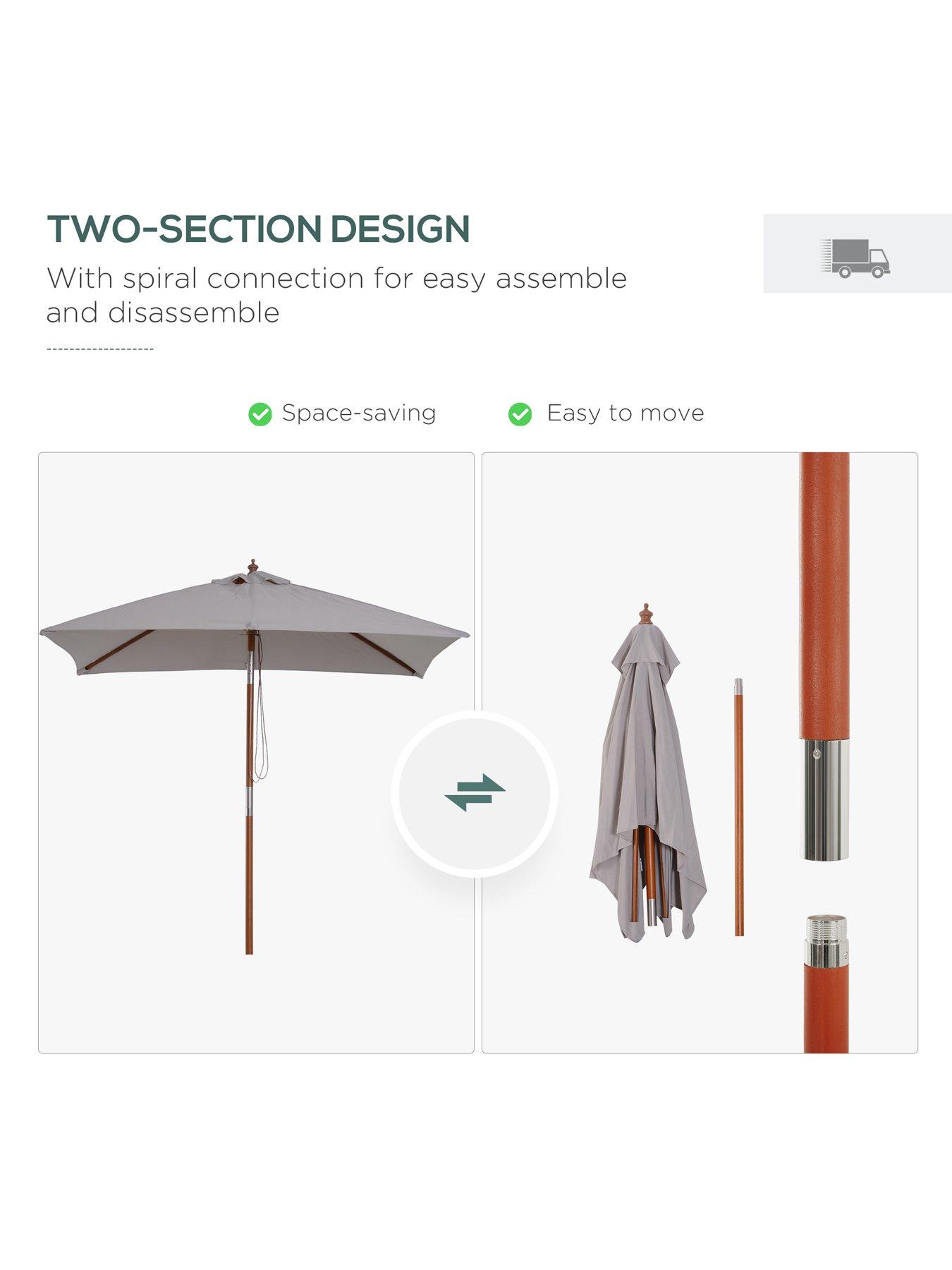 Outsunny Patio Sun Umbrella, Outdoor Parasol with 6 Ribs, Light Grey