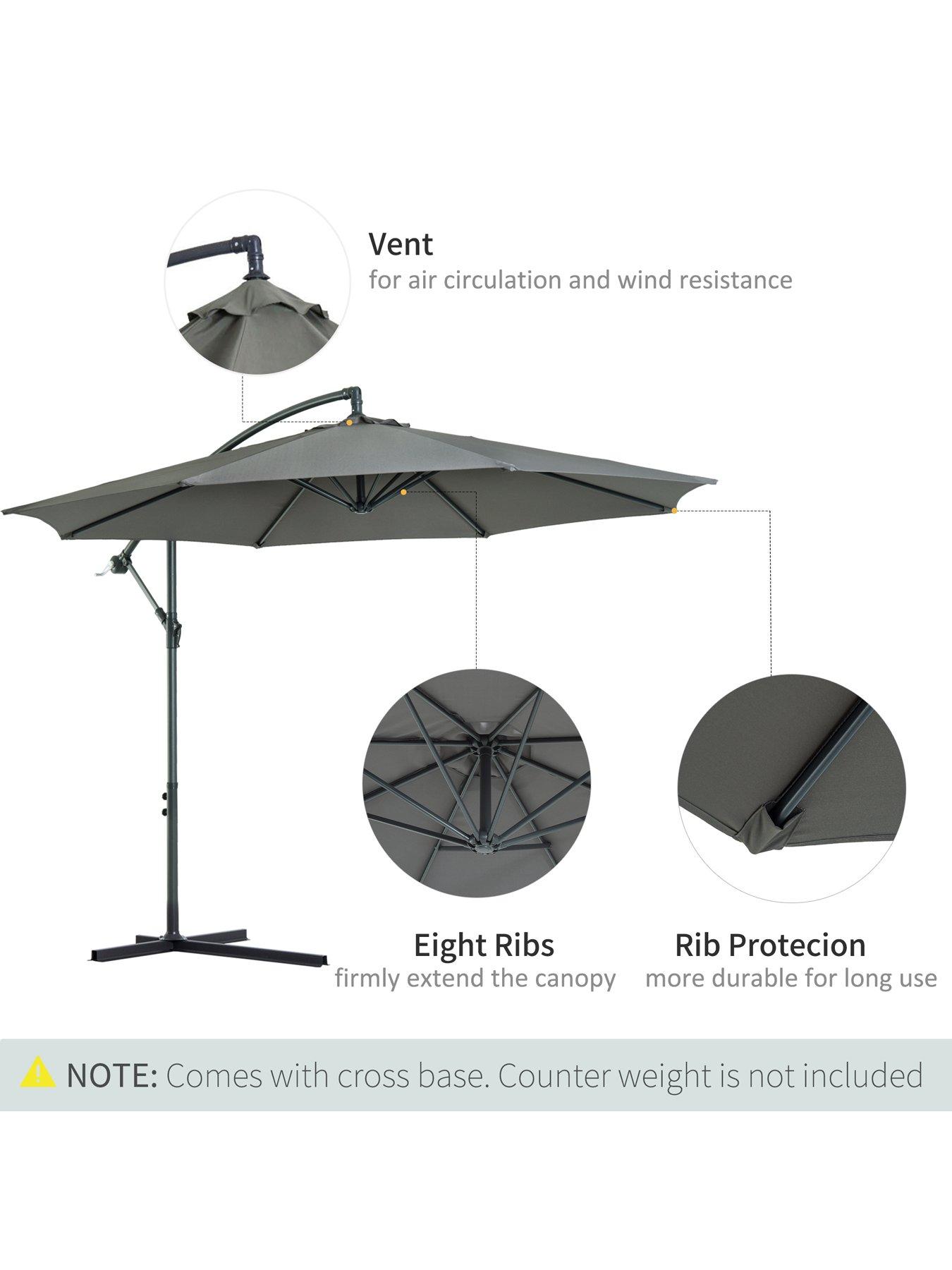 Image 4 of 7 of OutSunny Cantilever Umbrella Parasol Hanging Banana Steel Dark Grey 3M Patio
