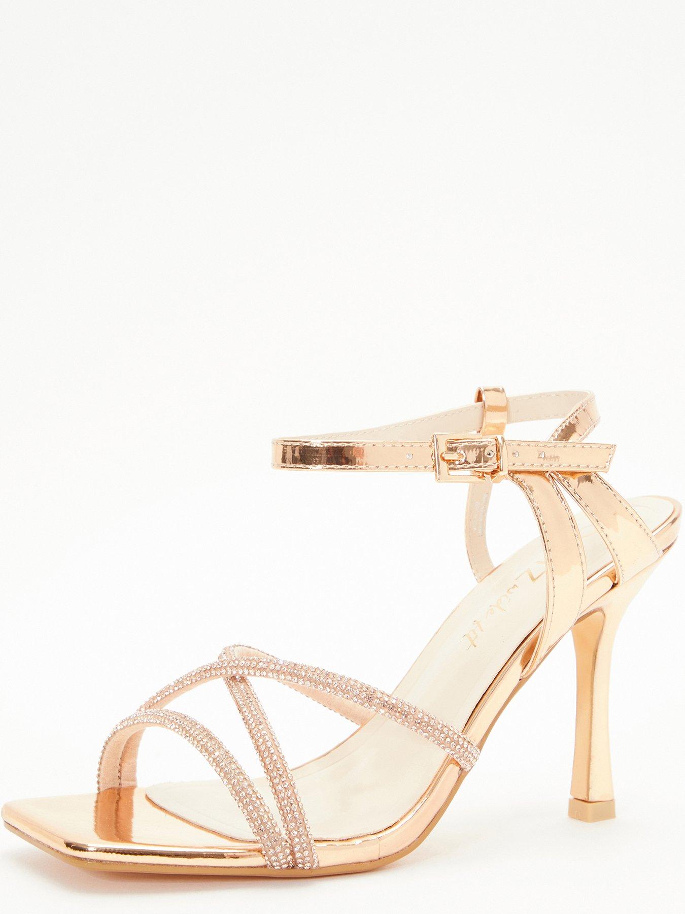 Quiz Wide Fit Diamante Cross Strap Heels Gold Very