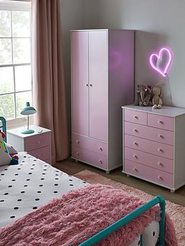 Product photograph of Very Home Miami Fresh Kids 3 Piece Package - 2 Door 2 Drawer Wardrobe 5 Drawer Chest 3 Drawer Bedside Chest - Pink from very.co.uk