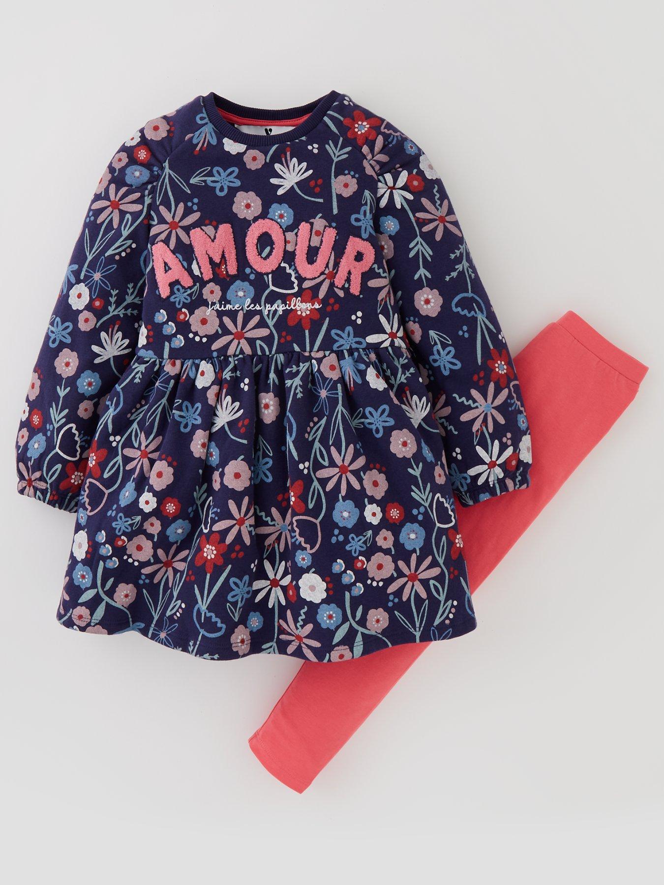 Mini V by Very Girls Amour Floral Sweater Dress and Legging Set - Navy