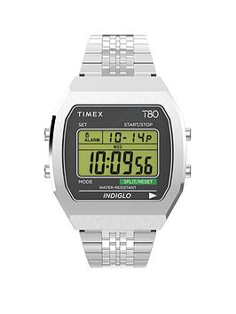 timex 80 steel black lens bracelet stainless steel digital unisex watch