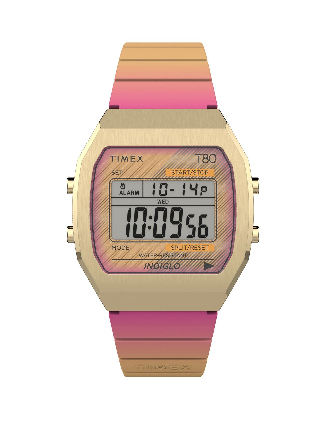 T80 Steel Gold Tone Pink Lens Pink Strap Gold Tone Digital Unisex Watch