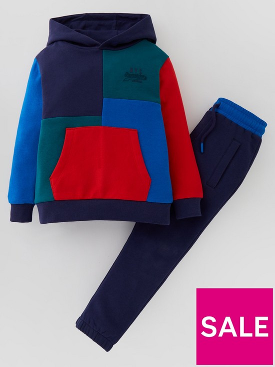 front image of mini-v-by-very-boys-cut-and-sew-colourblock-sweat-set-multi