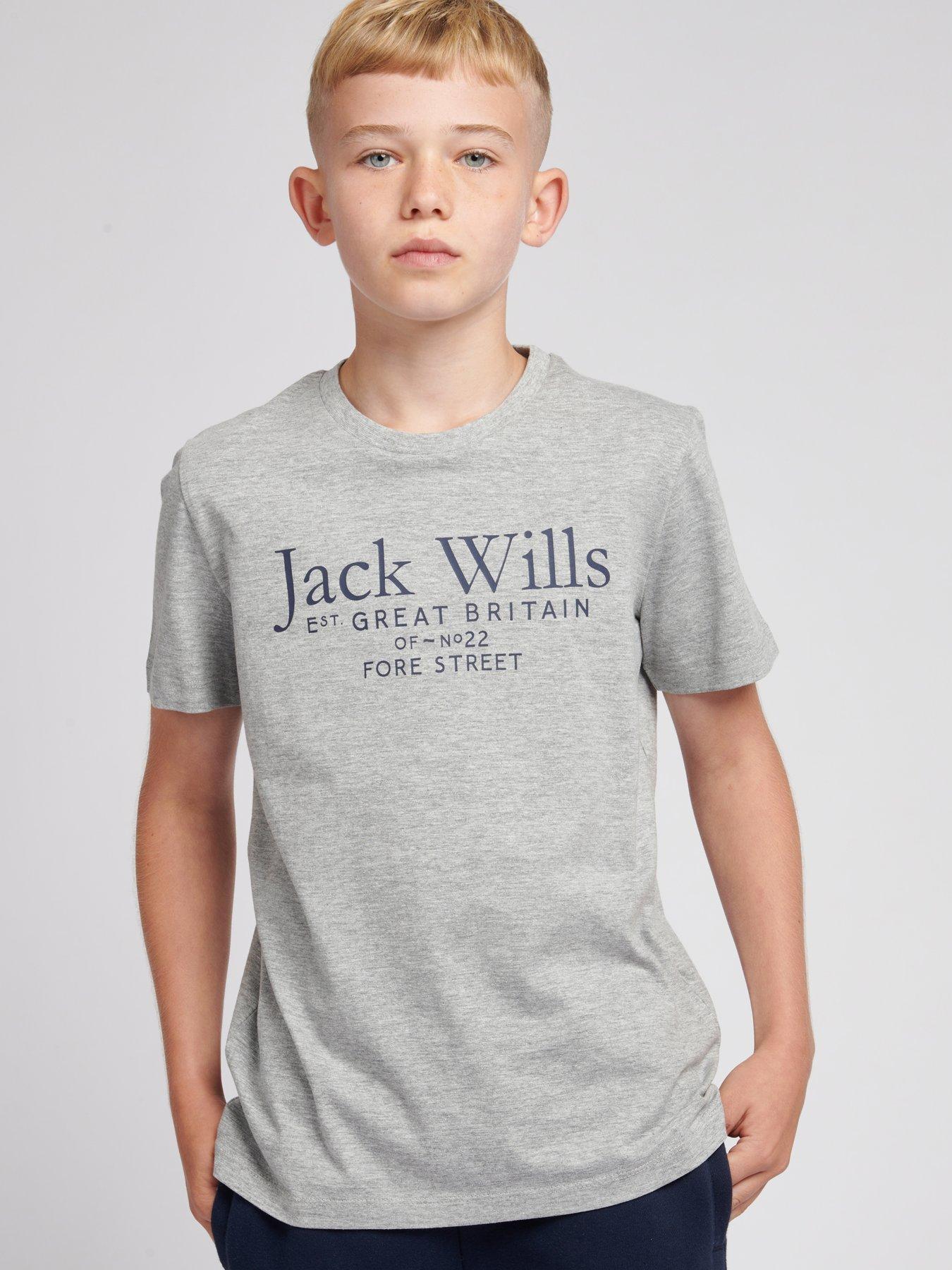 Jack Wills Boys Script Short Sleeve T Shirt - Vintage Grey Heather