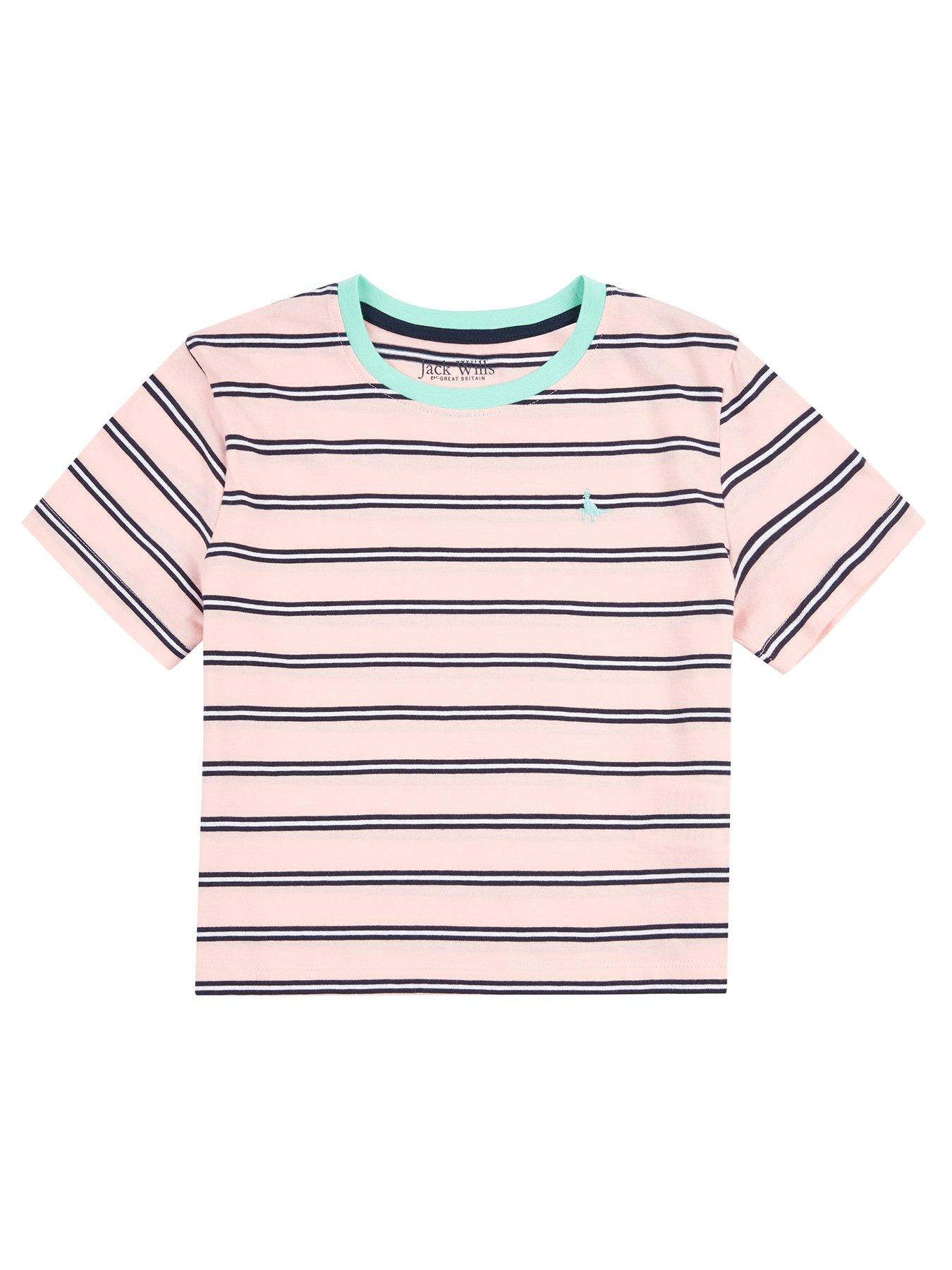 Jack Wills Girls Stripe Short Sleeve T Shirt - Crystal Rose