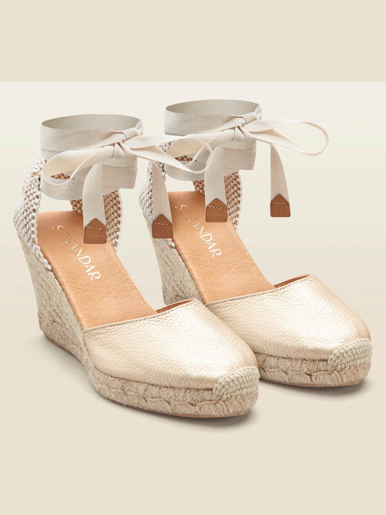 Perla Wedge 85 - Floral Cream Canvas Wedge Sandals