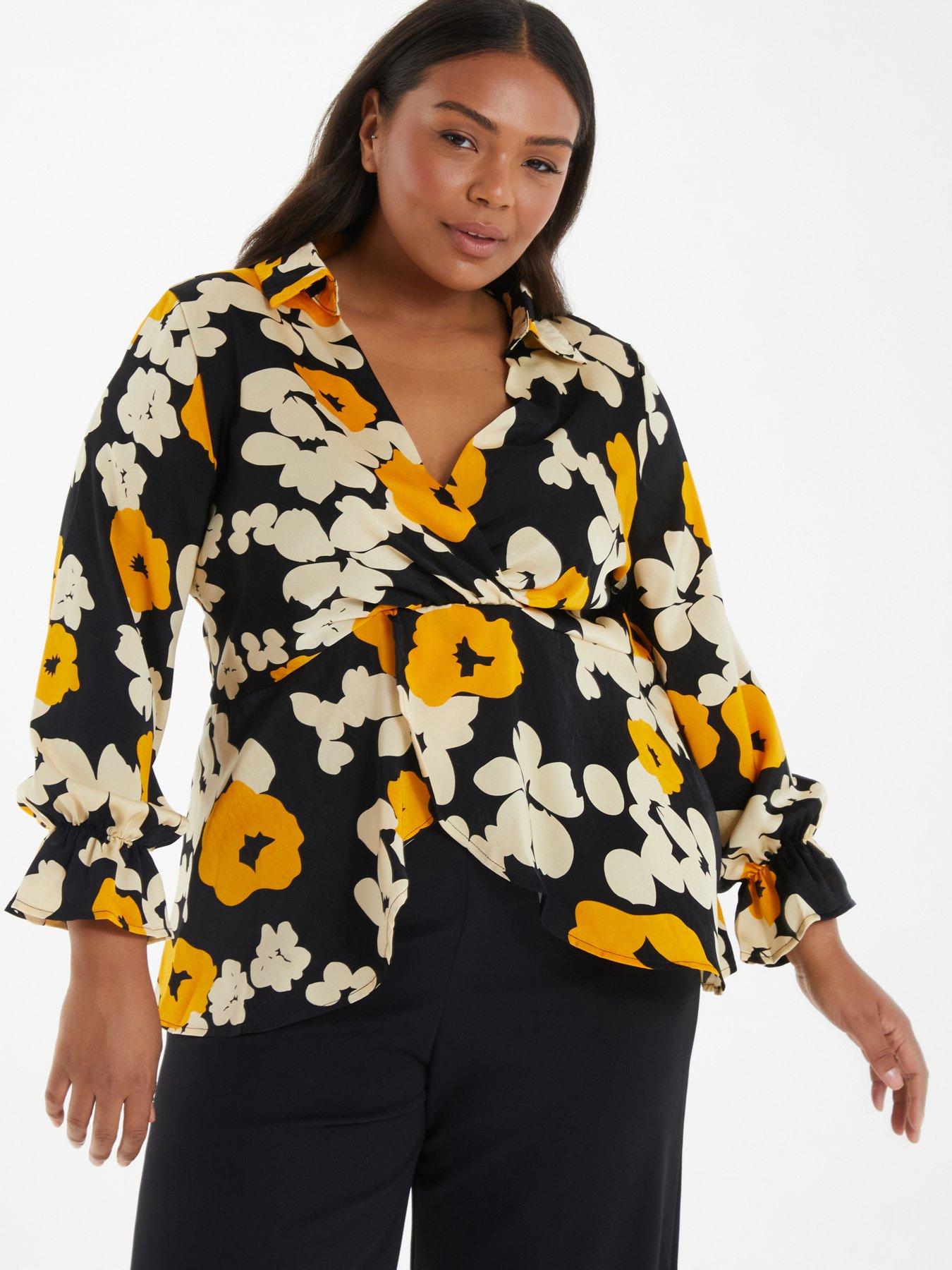 quiz-curve-long-cuffed-sleeve-floral-top