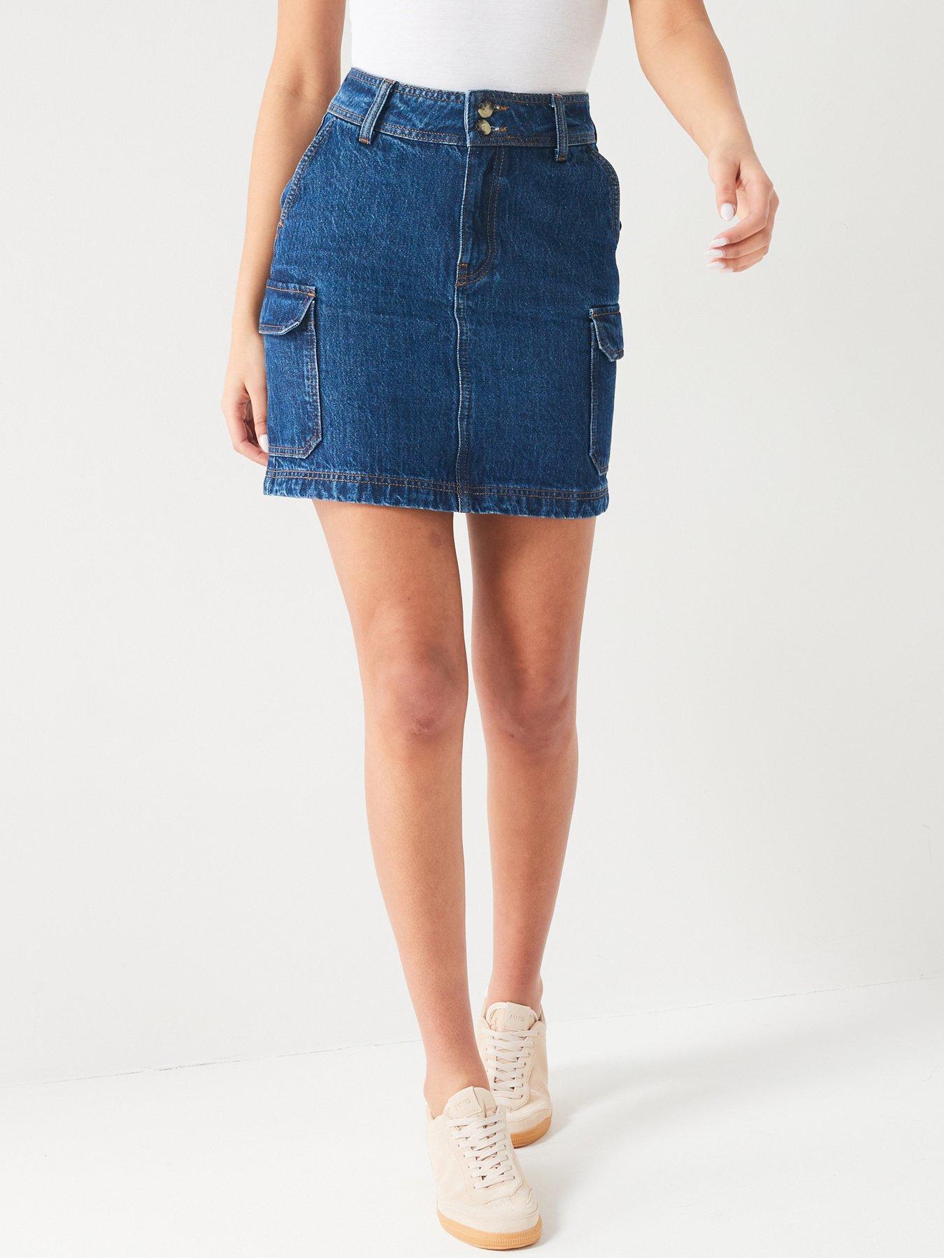 V by Very Utility Denim Mini Skirt Blue