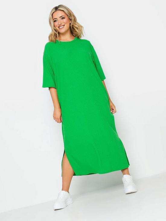 front image of yours-ribbed-t-shirt-dress--nbspgreen
