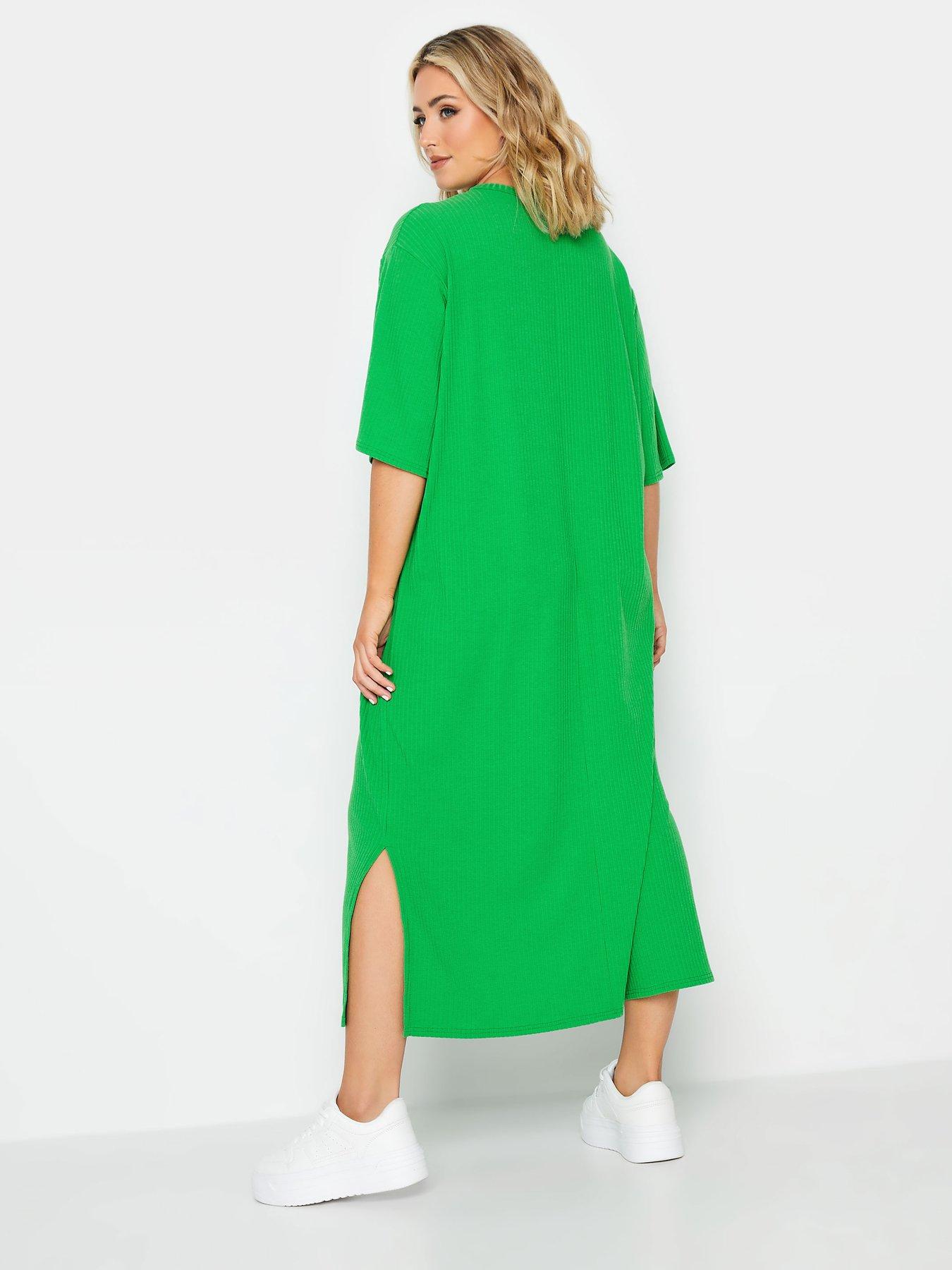 Image 2 of 3 of Yours Ribbed T-Shirt Dress -&nbsp;Green