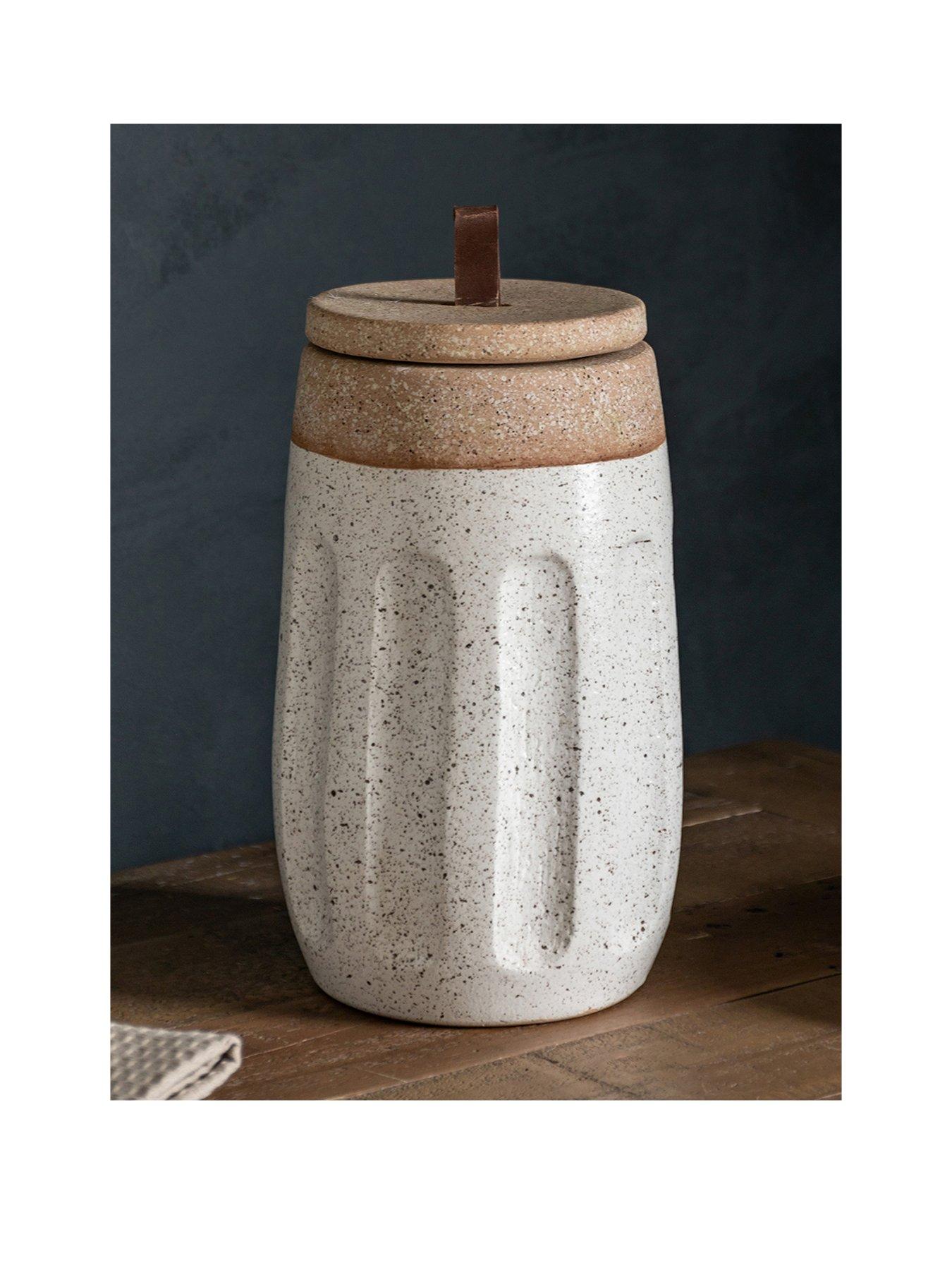 Product photograph of Gallery Calgra Earthenware Jar - White Natural from very.co.uk