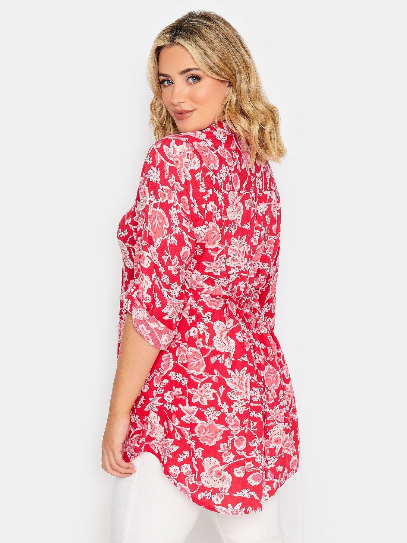 Yours Pintuck Floral Print Shirt - Pink | Very.co.uk