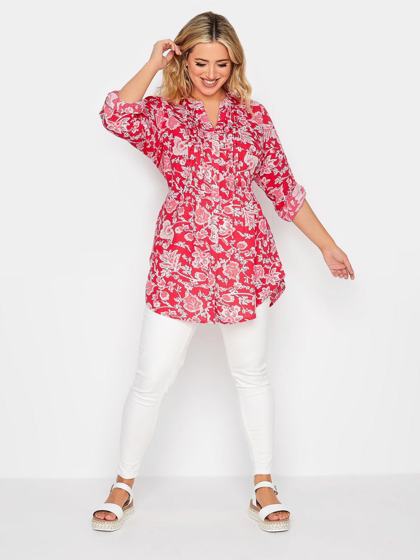 Image 3 of 4 of Yours Pintuck Floral&nbsp;Print&nbsp;Shirt -&nbsp;Pink&nbsp;