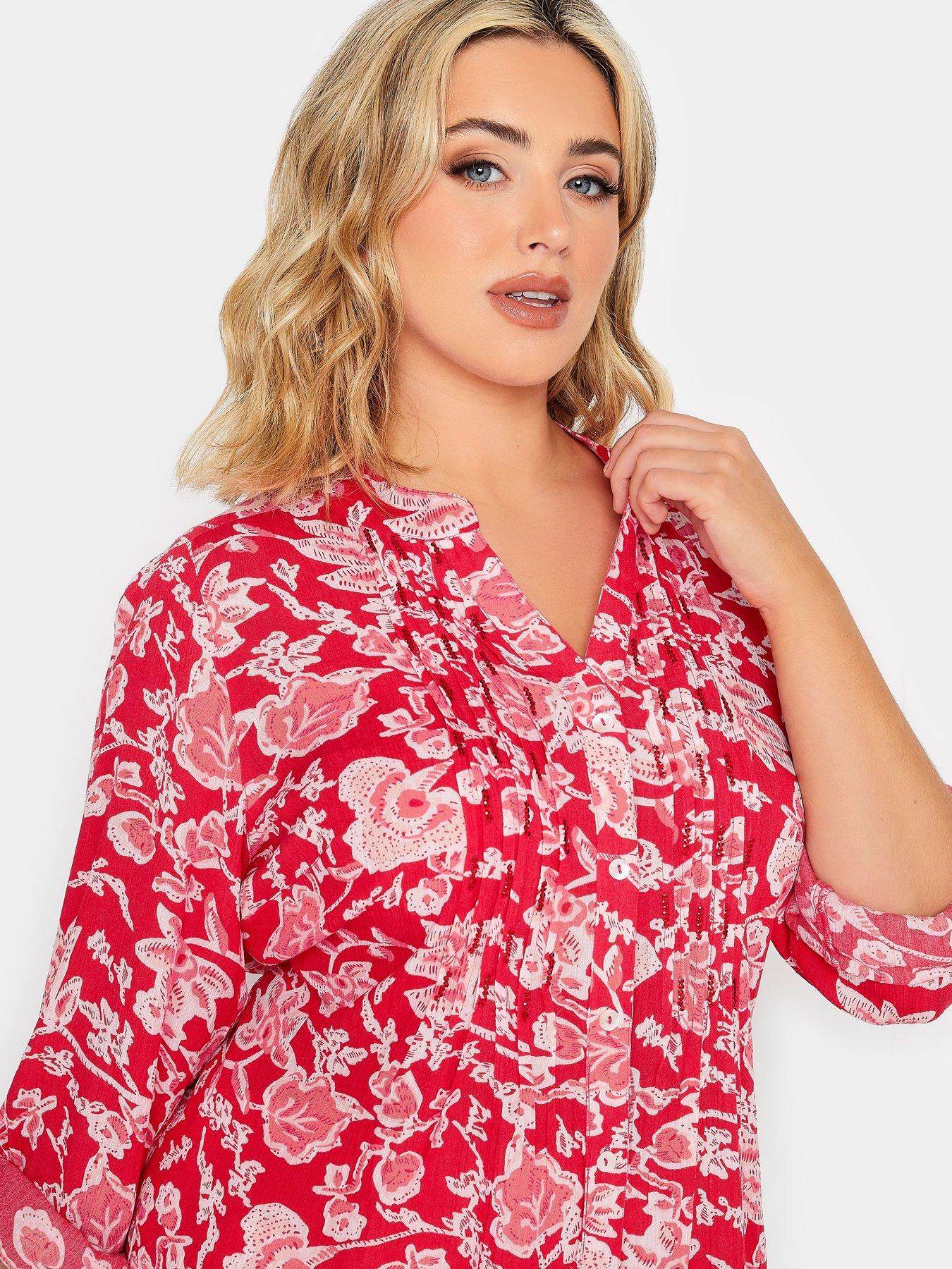 Image 4 of 4 of Yours Pintuck Floral&nbsp;Print&nbsp;Shirt -&nbsp;Pink&nbsp;