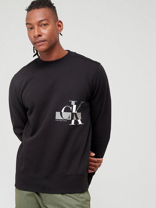 Calvin Klein Jeans Glitched CK Logo Crew Neck Sweatshirt - Black