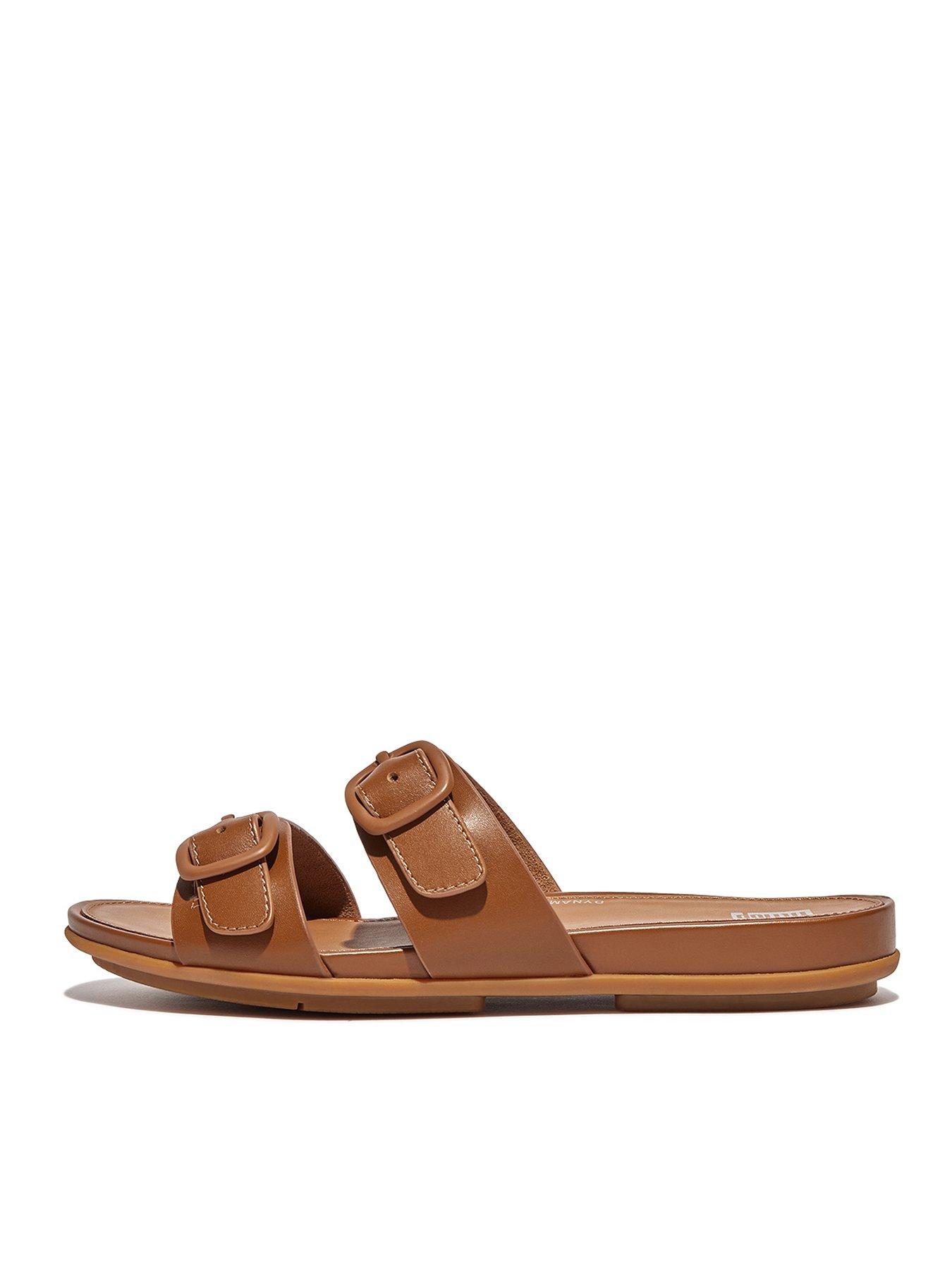 FitFlop Gracie Rubber-buckle Two-bar Leather Slides - Light Tan