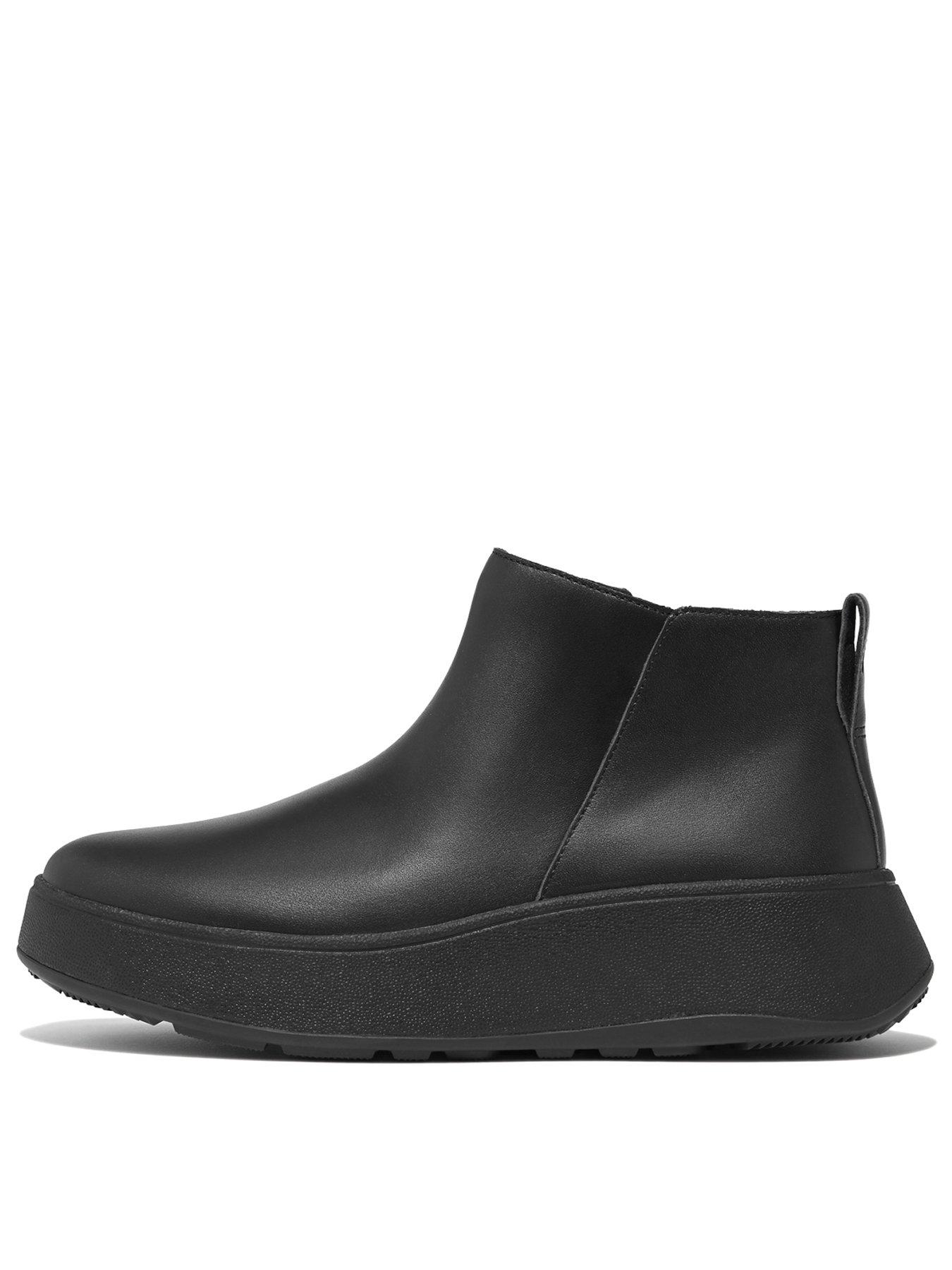 F mode Leather Flatform Zip Ankle Boots All Black