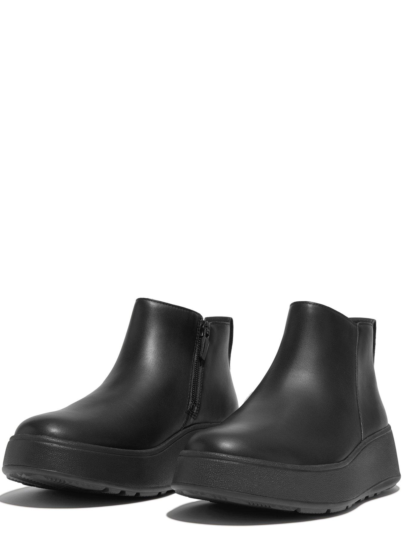 F mode Leather Flatform Zip Ankle Boots All Black