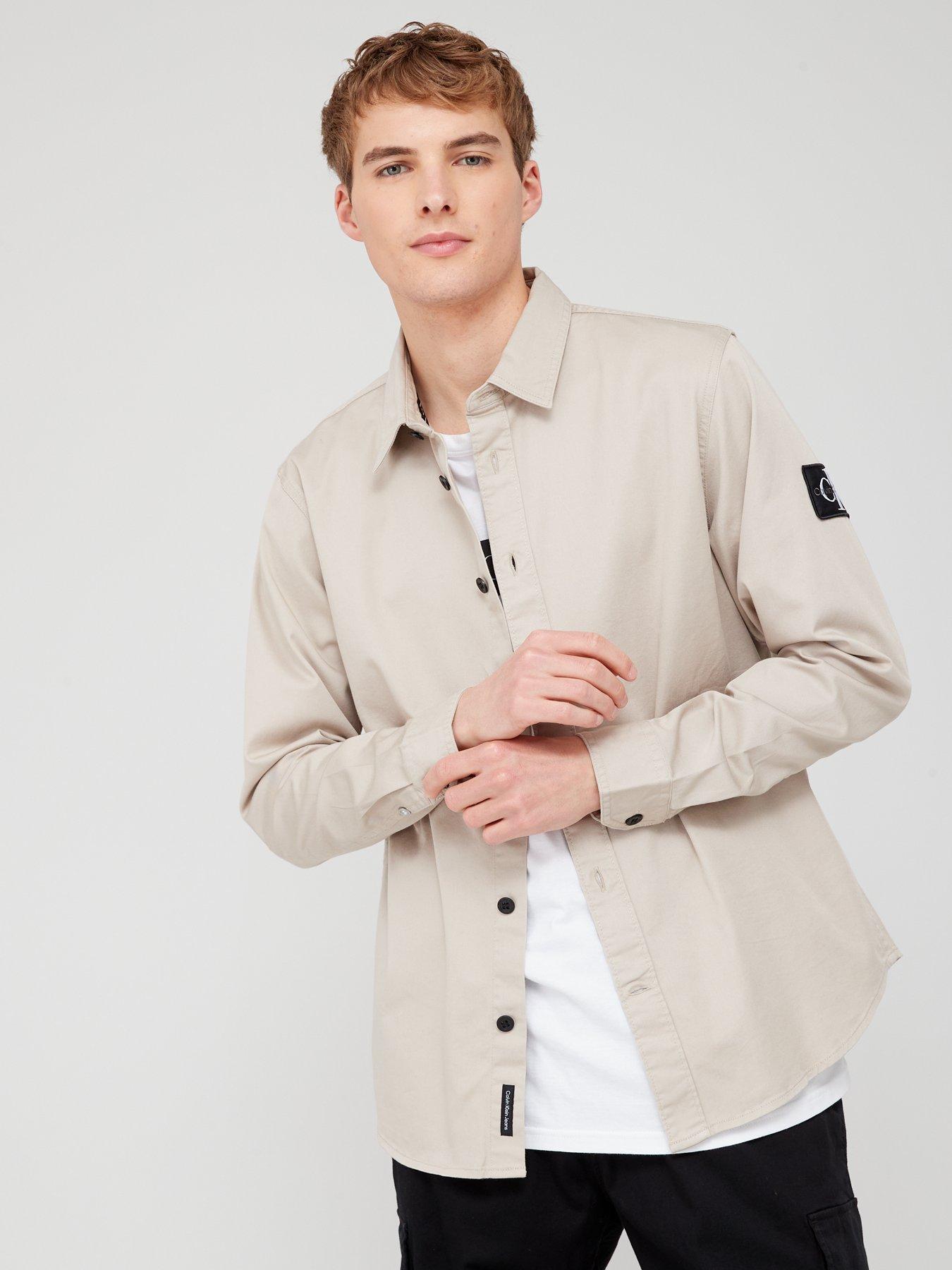 Calvin Klein Jeans Monologo Badge Relaxed Shirt - Beige | Very.co.uk