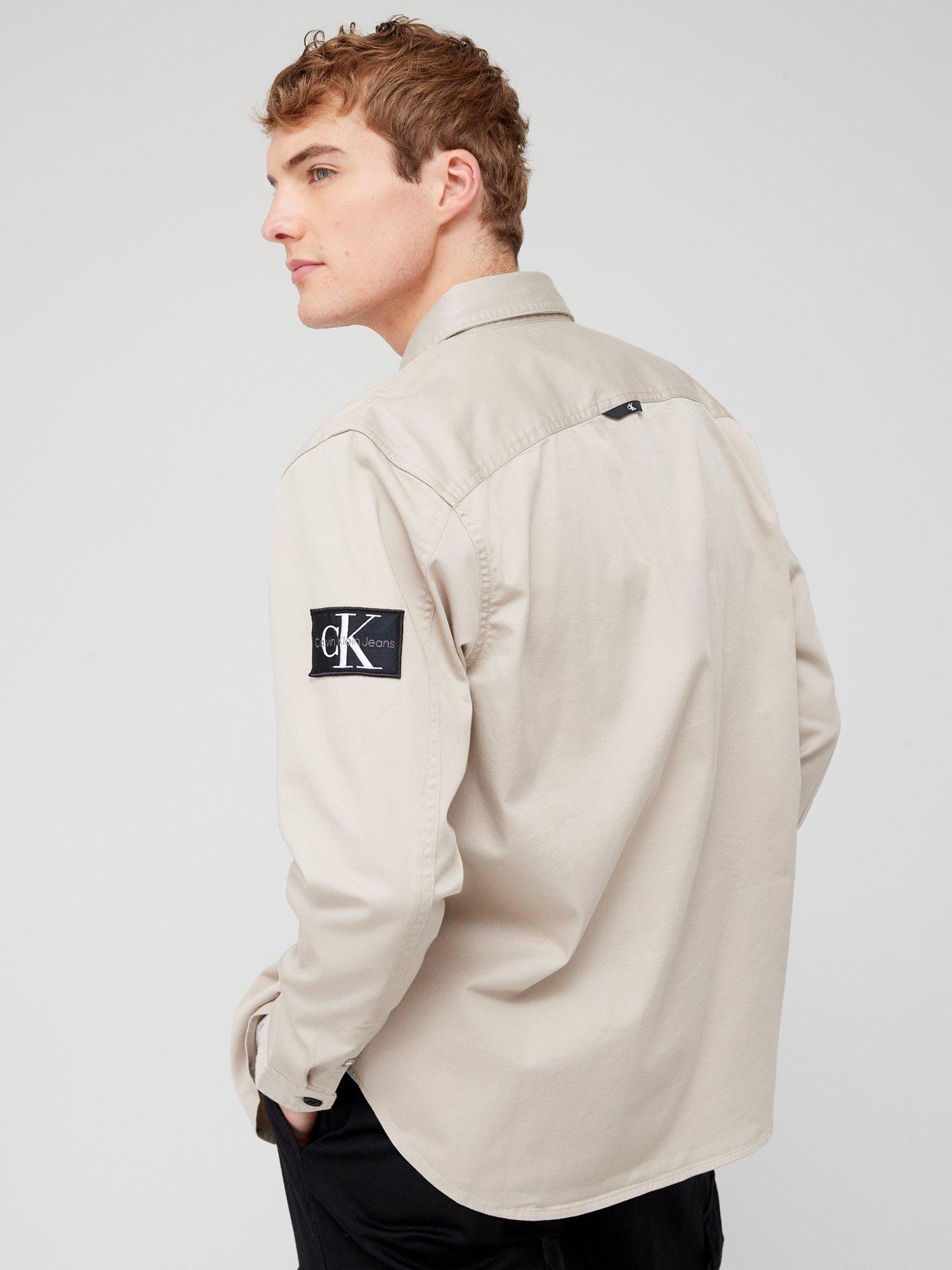 Calvin Klein Jeans Monologo Badge Relaxed Shirt - Beige | Very.co.uk