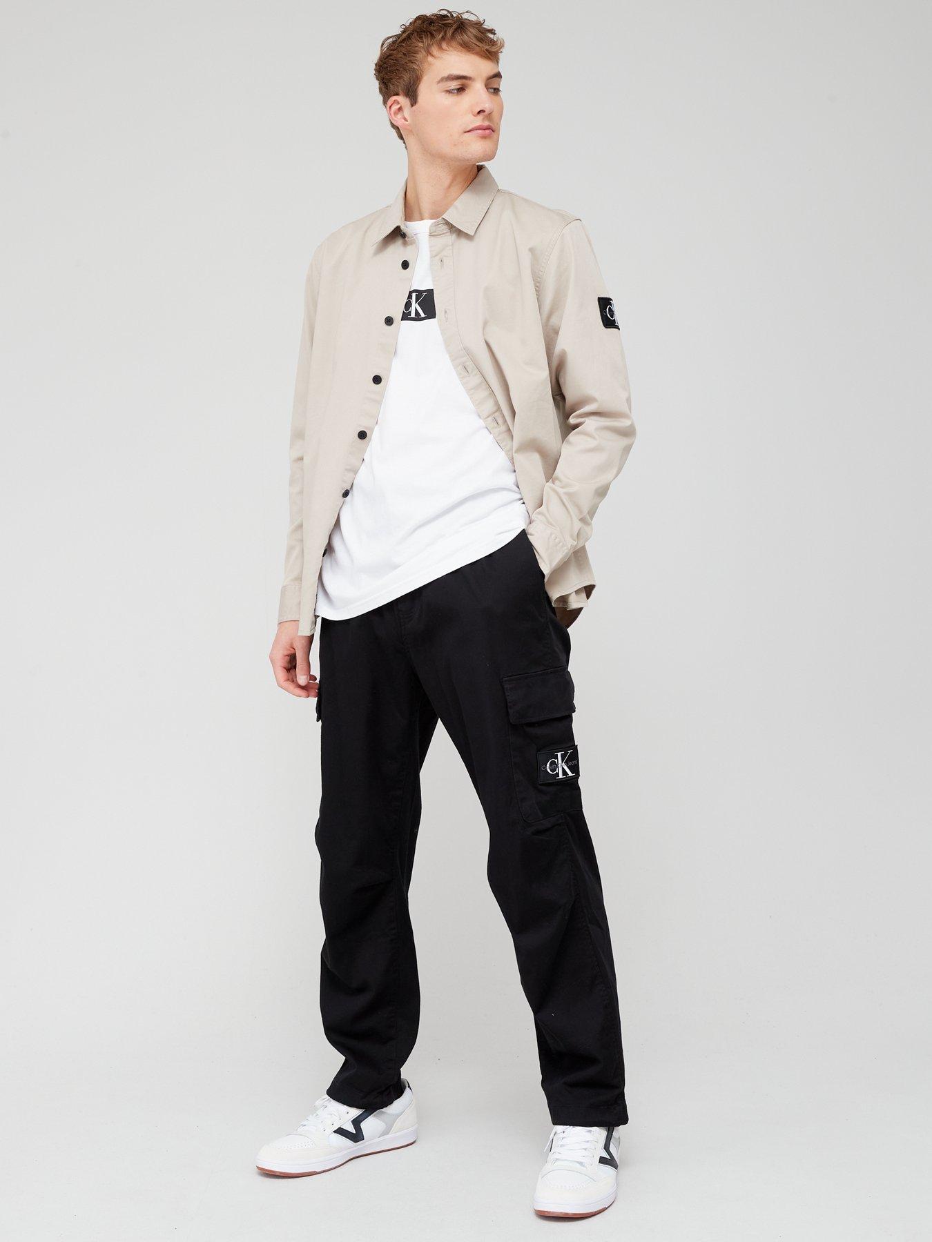 Calvin Klein Jeans Monologo Badge Relaxed Shirt - Beige | Very.co.uk