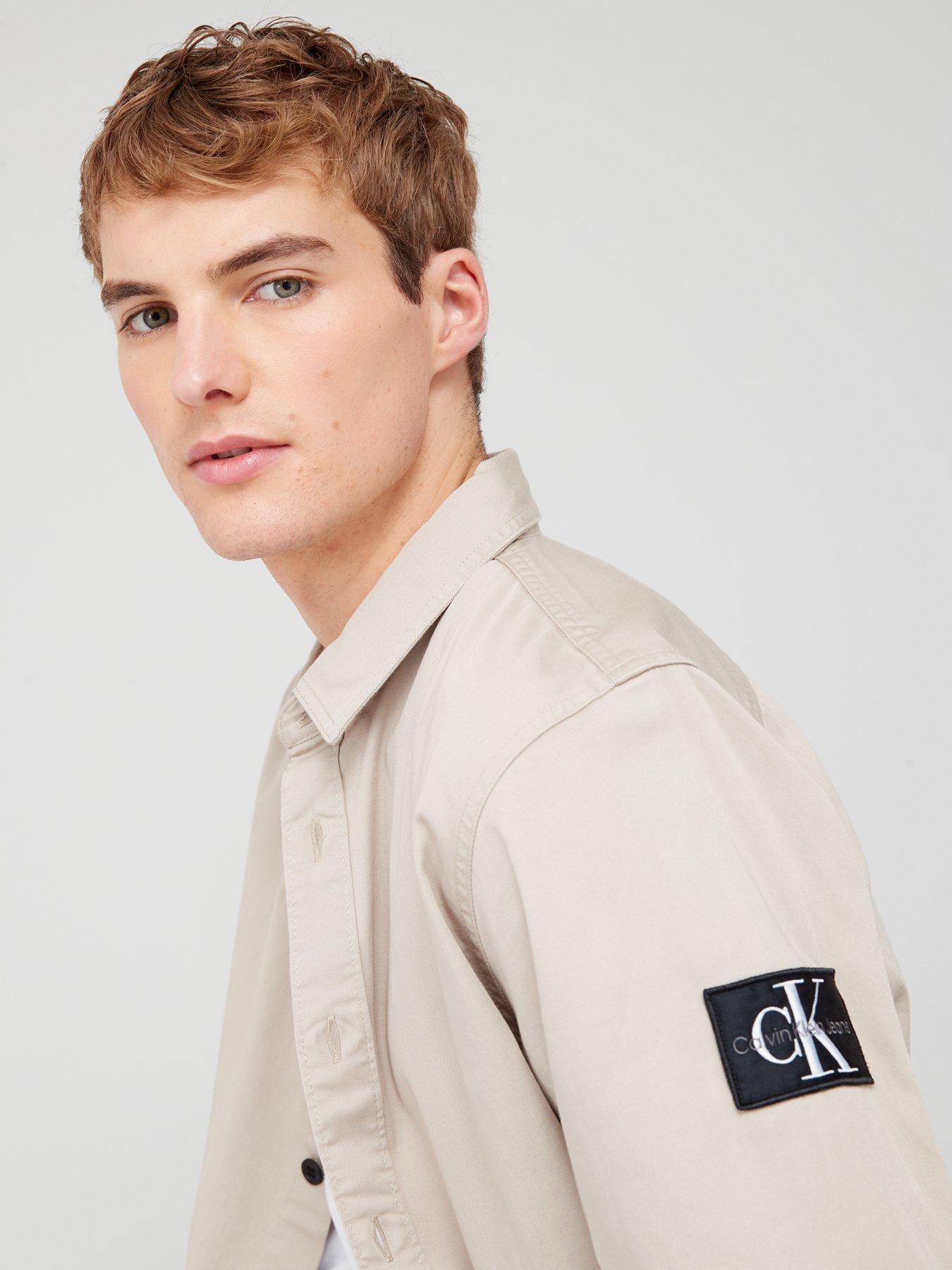 Calvin Klein Jeans Monologo Badge Relaxed Shirt - Beige | Very.co.uk