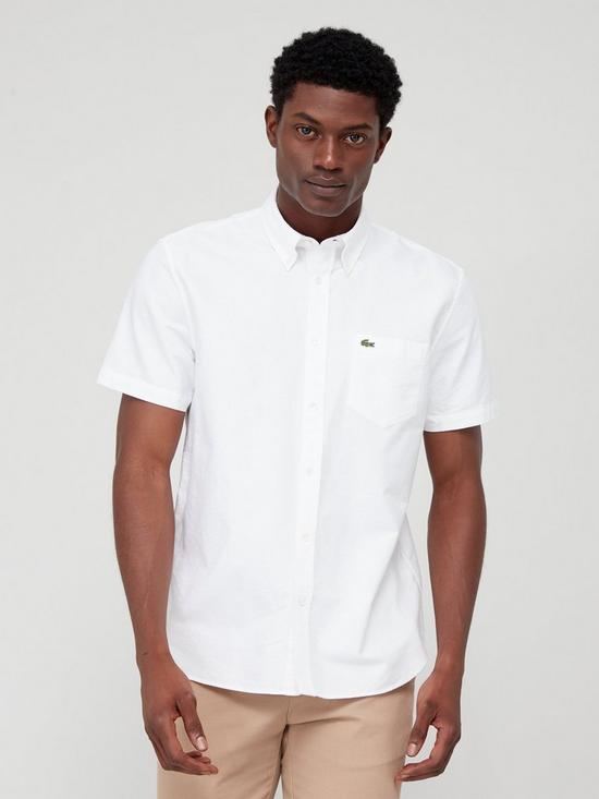 front image of lacoste-short-sleeve-oxford-shirt-white