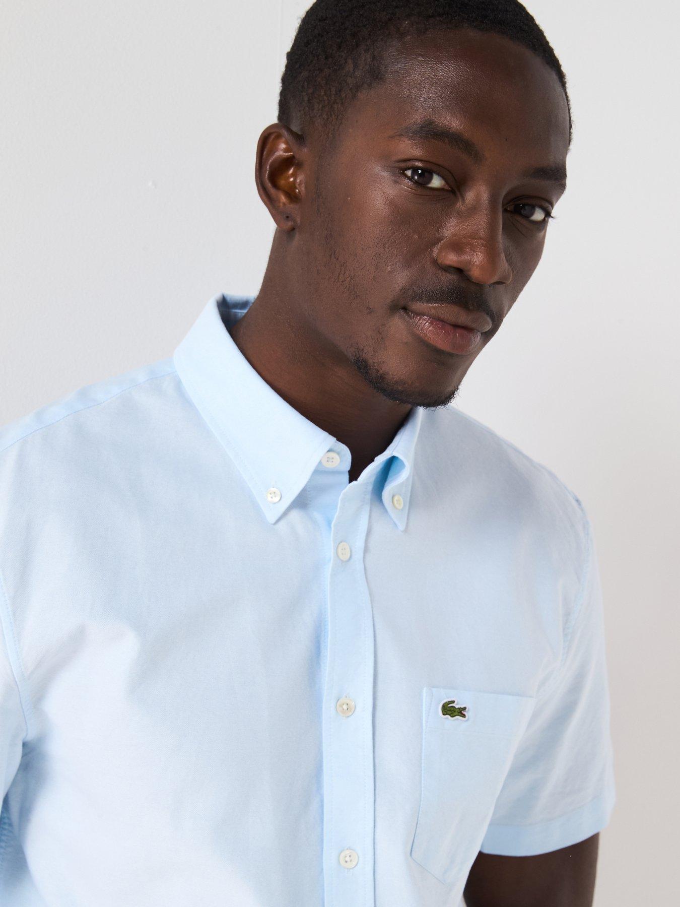 Image 4 of 5 of Lacoste Short Sleeve Oxford Shirt - Light Blue