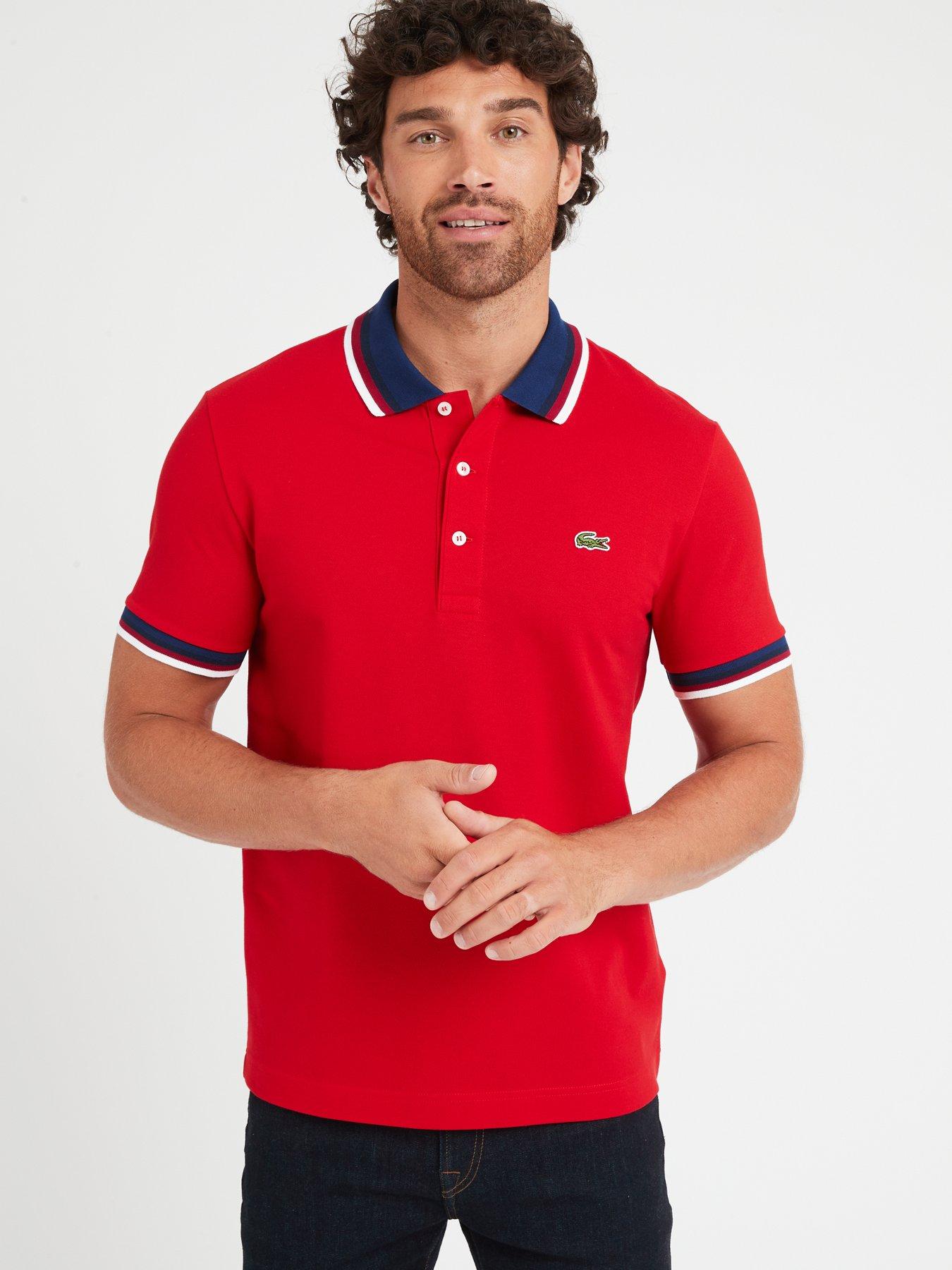 Red lacoste shop t shirt mens