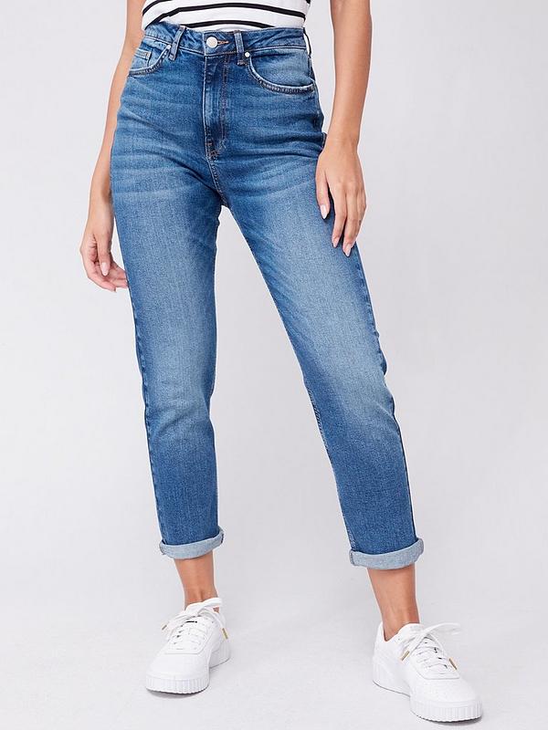 V by Very High Waist Mom Jeans - Mid Wash Blue | Very.co.uk