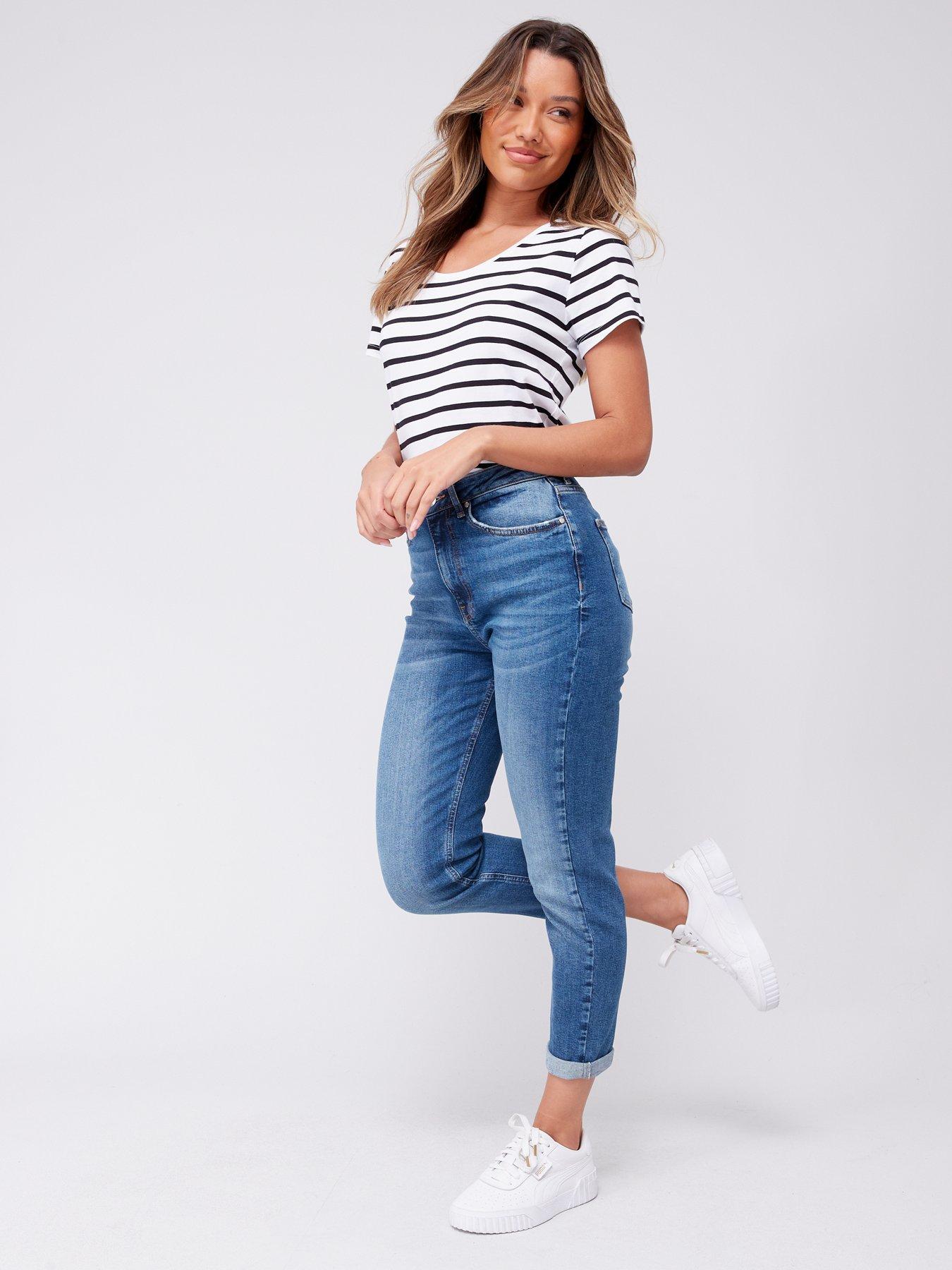 High Waist Mom Jeans - Mid Wash Blue