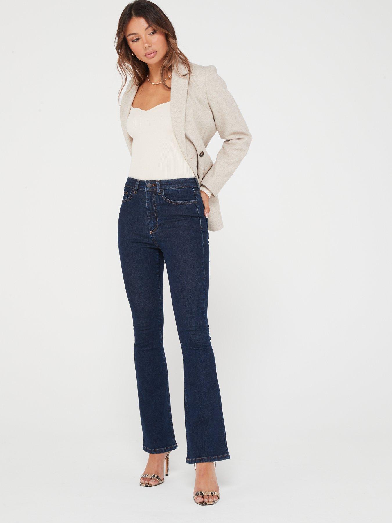 High rise dark on sale wash flare jeans