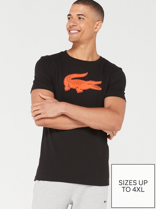 front image of lacoste-contrast-croc-logo-t-shirt-black