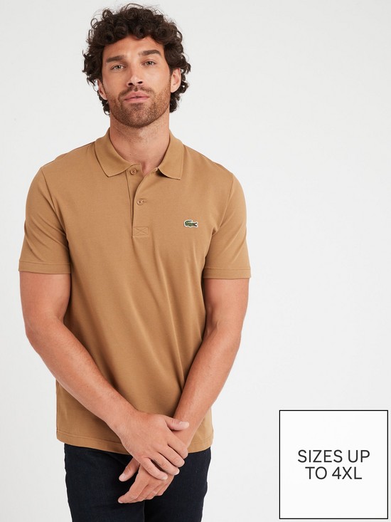 front image of lacoste-ottoman-ribbed-cotton-polo-shirt-brown