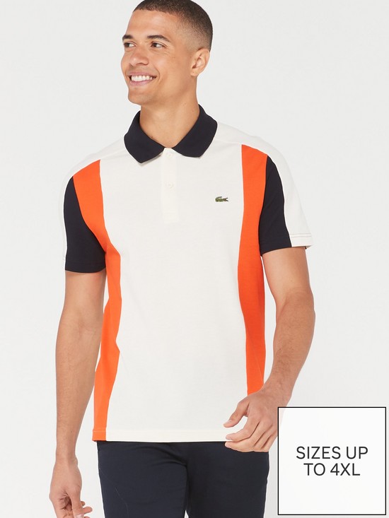 front image of lacoste-elevated-colourblock-polo-shirt-cream