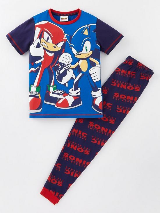front image of sonic-the-hedgehog-and-knuckles-short-sleeve-pyjamas-blue