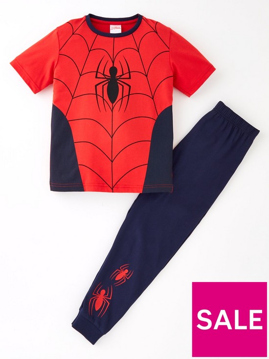 front image of spiderman-novelty-short-sleeve-pyjamas-red