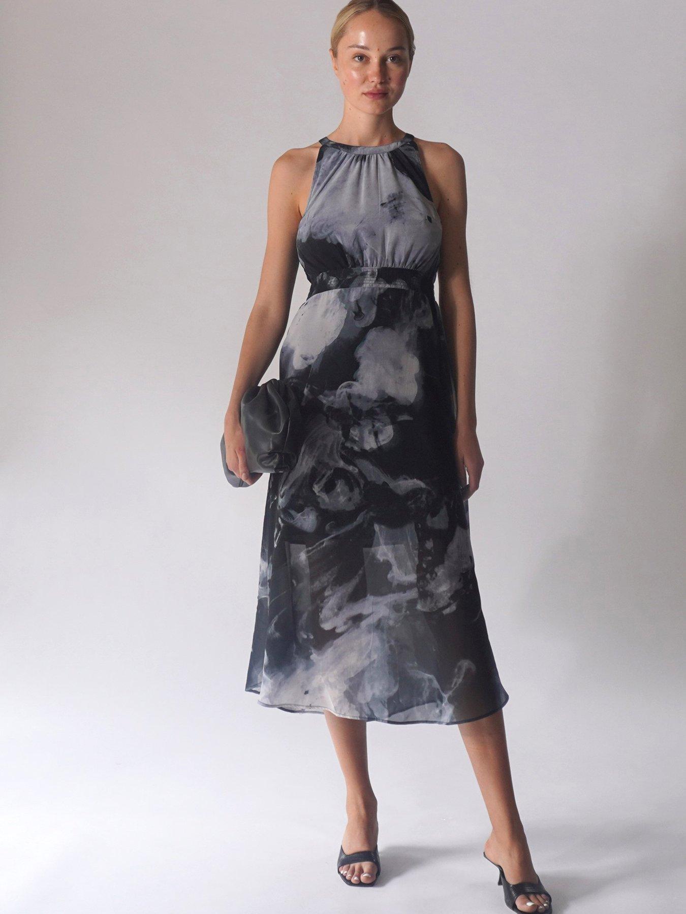undefined Halterneck Destiny Midi Mist Dress - Grey