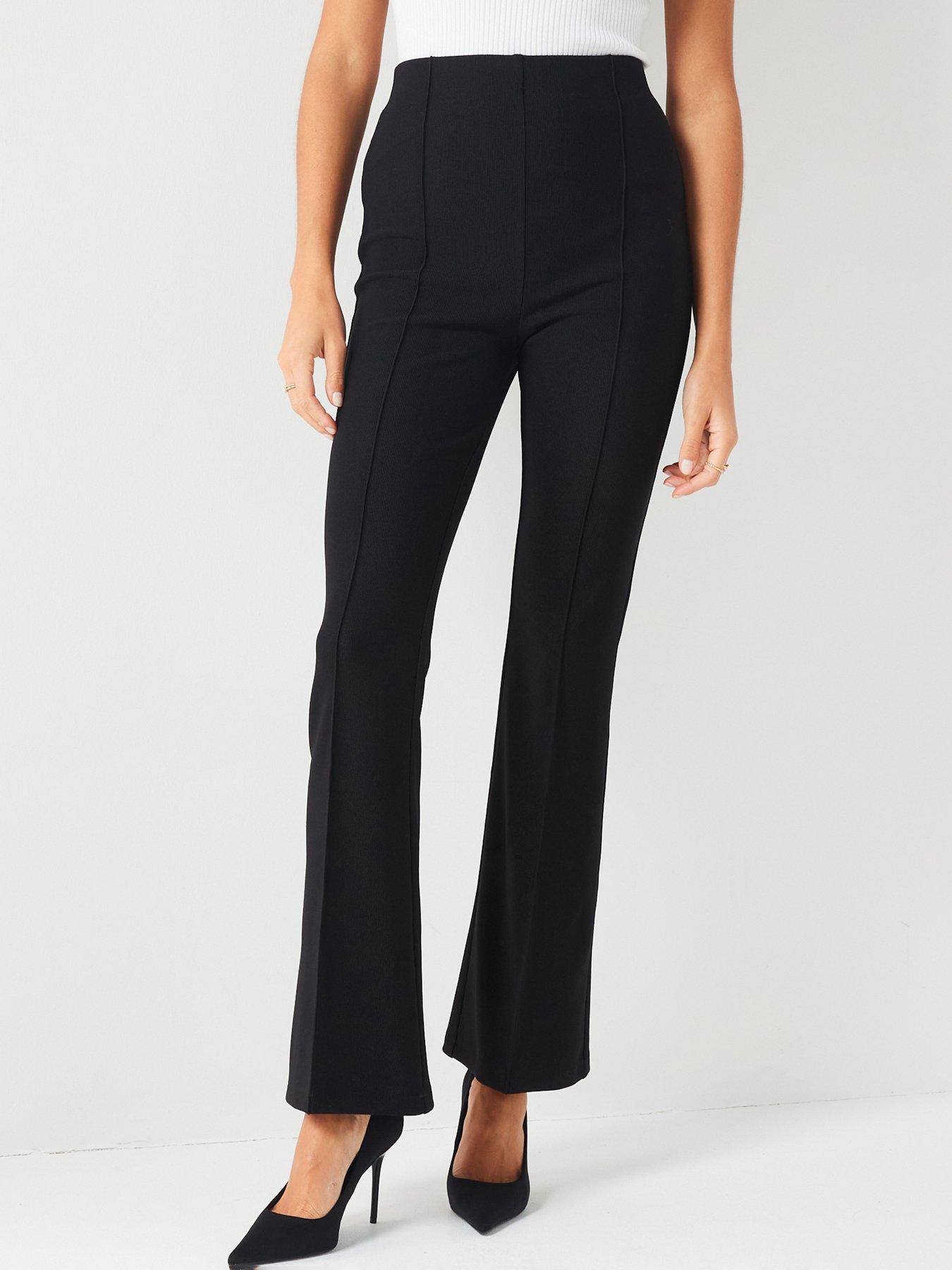 PixieGirl Black V-Waist Ribbed Flare Trousers