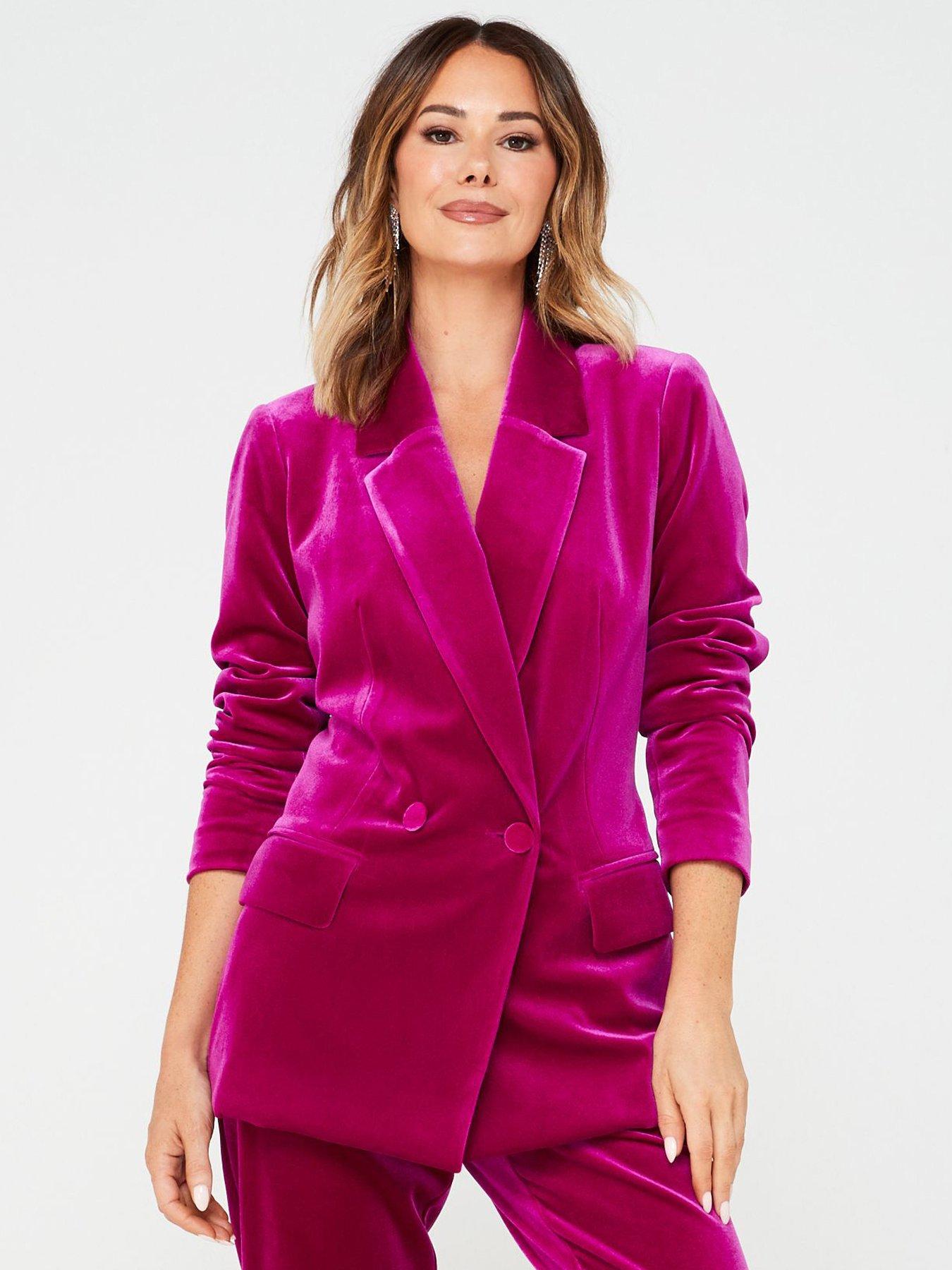 Plus Velvet Structured Blazer - Pink