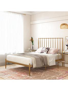 Product photograph of Dorel Home Giulia Modern King Metal Bed Frame - Gold from very.co.uk