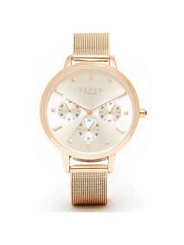 lipsy rose gold mesh strap watch with silver dial